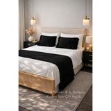 Perde Plus Yatak Runner & Iç Dolgulu Kırlent Seti Çift Kişilik Fırfırlı Siyah Çeyiz, Yatak Örtüsü - 70 x 240 cm