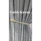 Perde Toplayıcı Mıknatıslı Lüx Taşlı Magnet Perde Aksesuarı 1 Adet Perde Tutucu Gold-Krem