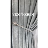 Perde Toplayıcı Mıknatıslı Lüx Taşlı Magnet Perde Aksesuarı 1 Adet Perde Tutucu Vizon-Krem