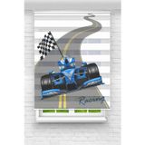 Perdecizade Mavi Rally Araba Dijital Baskılı Zebra Perde-Cocuk Odası-Stor Perde