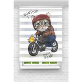 Perdecizade Motorcu Kedi Dijital Baskılı Zebra Perde-Cocuk Odası-Stor Perde
