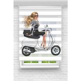 Perdecizade Motosikletli Kız1 Dijital Baskılı Zebra Perde-Cocuk Odası-Stor Perde