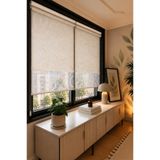 PERDEMANİA Çiftli Sistem Riva Desen Tül ve Ekru Mat Polyester Stor Perde