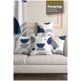 PerdeYap1980 Modern Lacivert Gri Geometrik Desenli 4’lü Dijital Baskılı Kadife Kırlent Kılıfı 43x43 cm