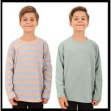 Perendi 2'li Bisiklet Yaka Uzun Kollu Çizgili ve Düz Unisex Çocuk Sweatshirt Açık Mavi-Bej - 4 - 5 Yaş - Mavi - Bej