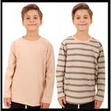 Perendi 2'li Bisiklet Yaka Uzun Kollu Çizgili ve Düz Unisex Çocuk Sweatshirt Haki Bej-Bej - 8 - 9 Yaş - Haki - Bej
