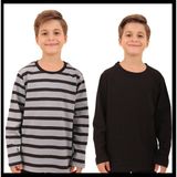 Perendi 2'li Bisiklet Yaka Uzun Kollu Çizgili ve Düz Unisex Çocuk Sweatshirt Siyah Gri-Siyah - 8 - 9 Yaş - Siyah - Gri
