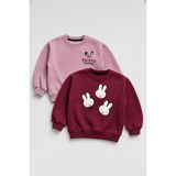 Perendi Kız Çocuk 2'li Tavşan Nakışlı Kışlık Sweatshirt Seti - Bordo - 6