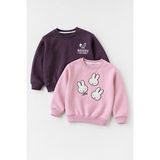 Perendi Kız Çocuk 2'li Tavşan Nakışlı Kışlık Sweatshirt Seti - Pembe - 7 - 8 Yaş