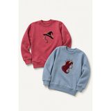Perendi Kız Çocuk Aplike Nakışlı Bisiklet Yaka 2'li Sweatshirt - Soft Mavi - 13 - 14 Yaş