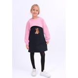 Perendi Kız Çocuk Ayıcık Nakışlı Elbise ve Crop Sweatshirt - 5 - 6 Yaş - Pembe