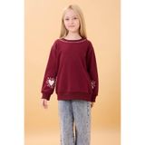 Perendi Kız Çocuk Baskılı Bisiklet Yaka Mevsimlik Sweatshirt Bordo