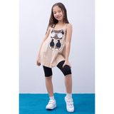 Perendi Kız Çocuk Leopar Desenli Minnie Mouse Baskılı Askılı Tunik ve Tayt Takımı - Siyah - 2 - 3 Yaş