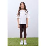 Perendi Kız Çocuk Tişört ve Taytlı Takım Yumuşak ve Rahat Yazlık Takım - Kahverengi - 10 - 11 Yaş