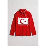 Perendi Kız Çocuk Türk Bayrak Baskılı Uzun Kollu Tişört – Fular Hediyeli - Kırmızı - 8 - 9 Yaş