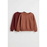 Perendi Unisex Çocuk 2'li Basic Sweatshirt Seti – Bordo & Kiremit Uzun Kollu Cepsiz Tasarım - Kiremit - Bordo