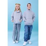 Perendi Unisex Kapüşonlu Kışlık Sweatshirt Gri Renkli Uzun Kollu Kanguru Cepli Tasarım - 8 Yaş