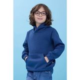 Perendi Unisex Kapüşonlu Kışlık Sweatshirt Indigo Renkli Şardonlu Uzun Kollu Tasarım - İndigo