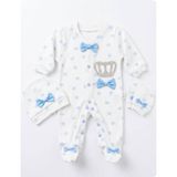 Perfect Baby Yenidoğan Organik Pamuk Taç Desenli Patikli 3 Parça Bebek Hastane Çıkışı Seti Yenidoğan Bebek Tulum - 0 - 3 Ay - Mavi - Beyaz