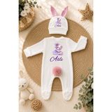 Perfect Mega Store Kişiye Özel Kız Bebek Tulum ve Bere – Mor Elbiseli Sevimli Ayıcık Temalı Isimli Bebek Tasarımı - Çok Renkli - 0 - 3 Ay