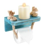 Perfeso.L Deniz Halatı Tuvalet Kağıdı Tutacağı Mavi Banyo Dekoru - Duvara Monte Denizyıldızı Kıyı Plaj Halatı Havluluk Havlu Askısı - Ahşap Raflı Eşsiz Rustik Çiftlik Evi Doku Rulo Tutucu