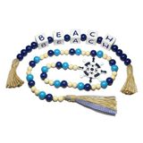 Perfeso.L Ev Dekoru için Boncuk Çelenk - 2 Parça Set Plaj Ahşap Blok İşareti ve Boho Püskül Çelenk - Mantel için Dekoratif Ahşap Boncuk Çelenk, Sehpa, Katmanlı Tepsi - Modern Deniz Dekorasyonu