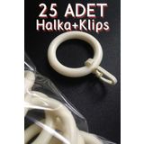 Perhal Perde Ve Halı 25 Adet Beyaz Ekru Rustik Perde Halka Ve Klipsi, Rustik Halka Ve Kancası