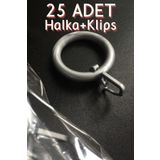 Perhal Perde Ve Halı 25 Adet Gri Rustik Perde Halka Ve Klipsi, Rustik Halka Ve Kancası