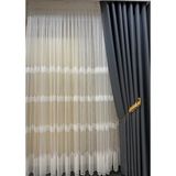 Perhal Pilesiz Lizbon Desen Brode Tül Perde, Beyaz Brode Ütü Istemeyen Tül Perde - Kırık Beyaz - 100 x 250 cm