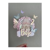 Peri Konsept Kişiye Özel Cake Topper | Pastel Gold Pasta Süsü | Kelebekli Doğum Günü Dekoru - Pembe