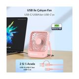 Peri Store D1 Masaüstü Vantilatör USB ve Type-C Bağlantılı Taşınabilir Ultra Ince Soğutucu Fan (Beyaz)