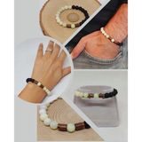 Peridot (Zebercet) Taşı Yeşil-Beyaz Alacalı & Oniks Taşı 8Mm Unisex Tasarım Bileklik Hawaii Model