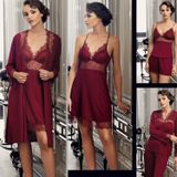 PERİN 190 Bordo Penye 6 Lı Gecelik Sabahlık Çeyiz Seti L 190-Bordo