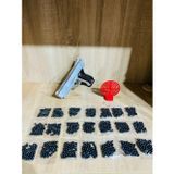 PeriYedi Gümüş Renk Boncuklu Oyuncak Tabanca 1 Adet + 1 Adet Hedef Kırmızı 9 cm + 21 Paket Boncuk
