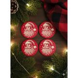 PeriYedi Yılbaşı Konseptli Noel Baba Desenli Kırmızı Beyaz Bardak Altlığı (4lü Set)