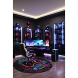 Perk Gamer Halısı Şönil Pamuk Tabanlı Kaymaz Yuvarlak Gaming Oyuncu Odası Halısı 100x100