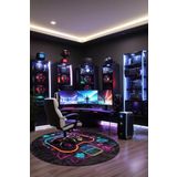 Perk Gamer Halısı Şönil Pamuk Tabanlı Kaymaz Yuvarlak Gaming Oyuncu Odası Halısı 140x140