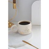 Perla El Yapımı Çiçek Figürlü 24K Altın Dekorlu Seramik Mug 200ML - Beyaz - Altın