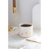 Perla El Yapımı Çiçek Figürlü 24K Altın Dekorlu Seramik Mug 200ML Katlıçiçek-Mug - Beyaz - Altın