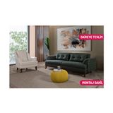 Perla Sofa Madrid Koltuk Takımı Yeşil Kadife Modern Tasarım Ahşap Ayaklı Yataklı 3+1 Konforlu Seçenek