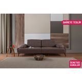 Perla Sofa Nelson Üçlü Koltuk Keten Kahve - Koyu Kahve