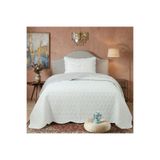 Perla Tek Kişilik Yatak Örtüsü Seti 180x240cm - Volanlı Yastıklı%100 Polyester Beyaz