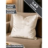 Perle Gümüş Gri Parlak Kadife Dekoratif Kırlent Kılıfı Modern Şık Yumuşak Dokulu - 50 x 50 cm - Gümüş Grisi
