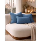 Perle Indigo Keten Dokulu Dekoratif Kırlent Kılıfı | Modern Salon Koltuk Yastığı - 50 x 50 cm - İndigo