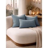 Perle Koyu Indigo Keten Dokulu Dekoratif Kırlent Kılıfı | Modern Salon Koltuk Yastığı - 45 x 45 cm