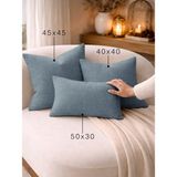 Perle Koyu Indigo Keten Dokulu Dekoratif Kırlent Kılıfı | Modern Salon Koltuk Yastığı - 50 x 50 cm