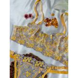Perle Norie Sarı Çiçekli Dantelli Bralet Sütyen Takımı Külot Tanga - Açık Sarı - 75