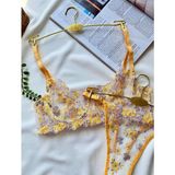 Perle Norie Sarı Çiçekli Dantelli Bralet Sütyen Takımı Külot Tanga - Açık Sarı - 85