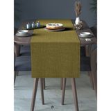 Perle Perle Home Keten Dokulu Runner Yağ Yeşili Renk Dekoratif Şık Runner Örtü - 40 x 140 cm