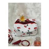 perlina home Makyaj Çantası Kapitone Kumaş Kiraz Kırmızı _Büyük Boy